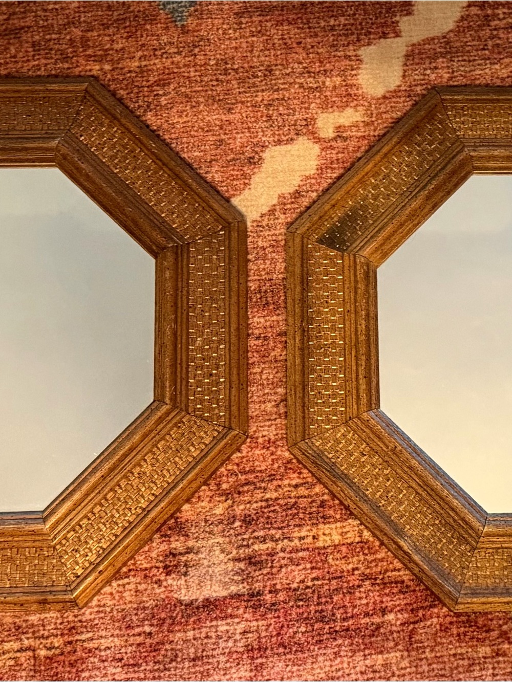 Home Interiors Pair of Brown Woven Octagonal Wall Mirrors